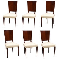 Set of 6 French Walnut and Leather Art Deco Chairs Set of 6 French Walnut and Leather Art Deco Chairs