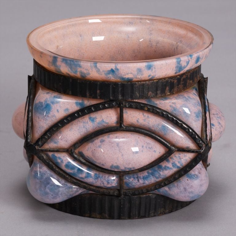 Verrerie d'Art Pink Glass Vase with Metal Surround