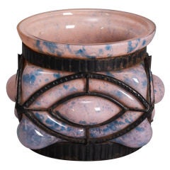 Antique Verrerie d'Art Pink Glass Vase with Metal Surround