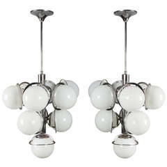 Pair Sarfatti Style Fixtures of Chrome and White Glass Globes