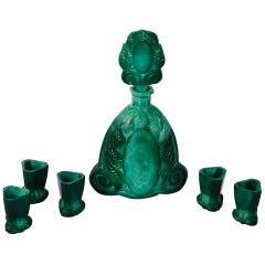 Art Deco Bohemian Malachite Glass Decanter Set