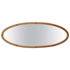 French Narrow Oval Gilded Mirror with Beveled Glass