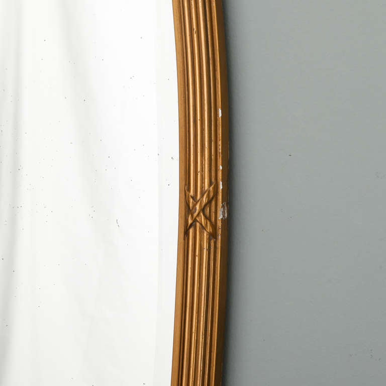 20th Century French Narrow Oval Gilded Mirror with Beveled Glass