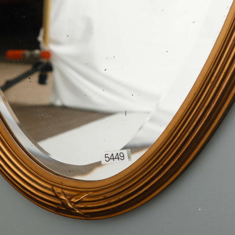 French Narrow Oval Gilded Mirror with Beveled Glass 1