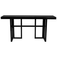 Mid Century Black Lacquer Console with Fold Open Top