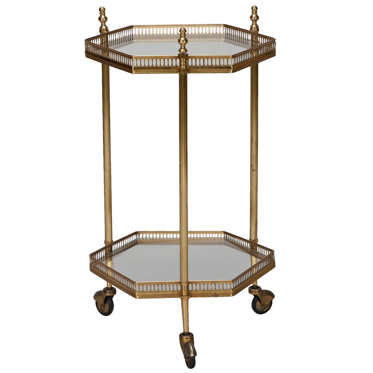 Small Mid Century Glass and Brass Two Tier Drinks Trolley