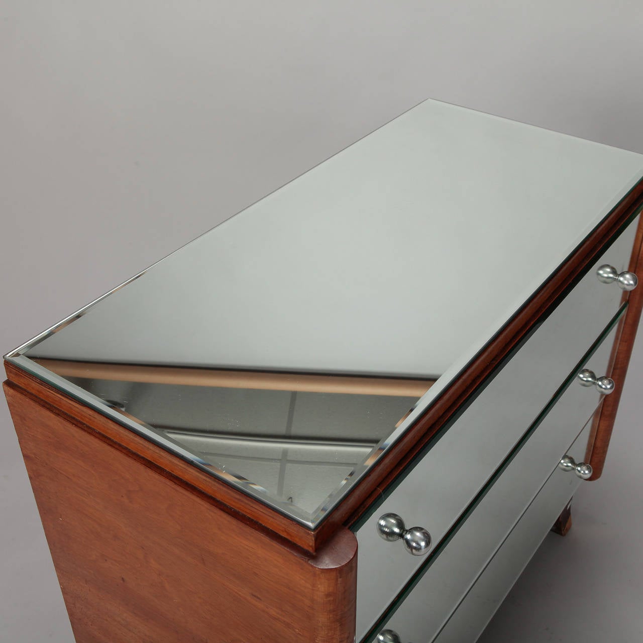 European Art Deco Era Mirrored Walnut Chest of Drawers