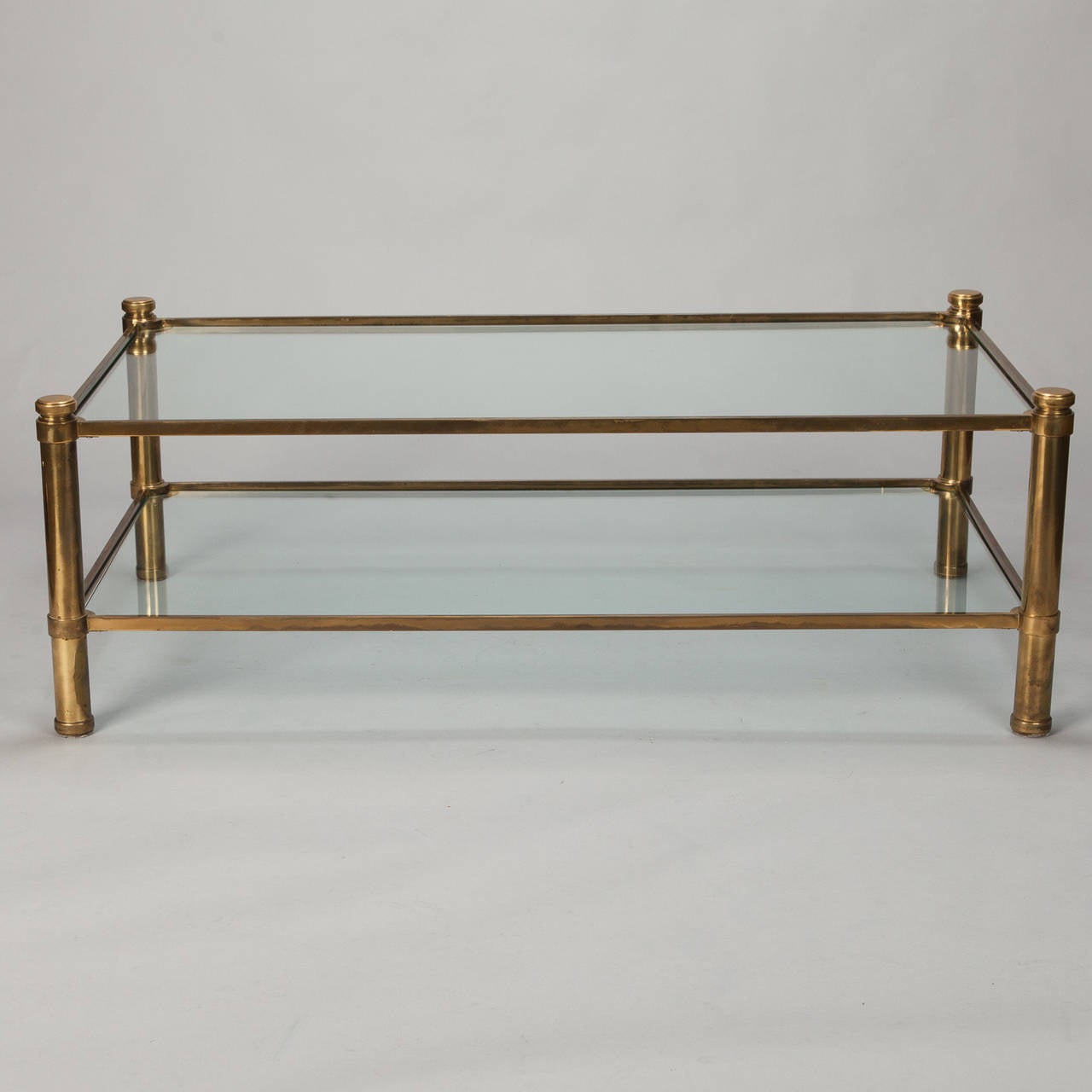 Mid Century Italian Dark Brass and Glass Two Tier Table
