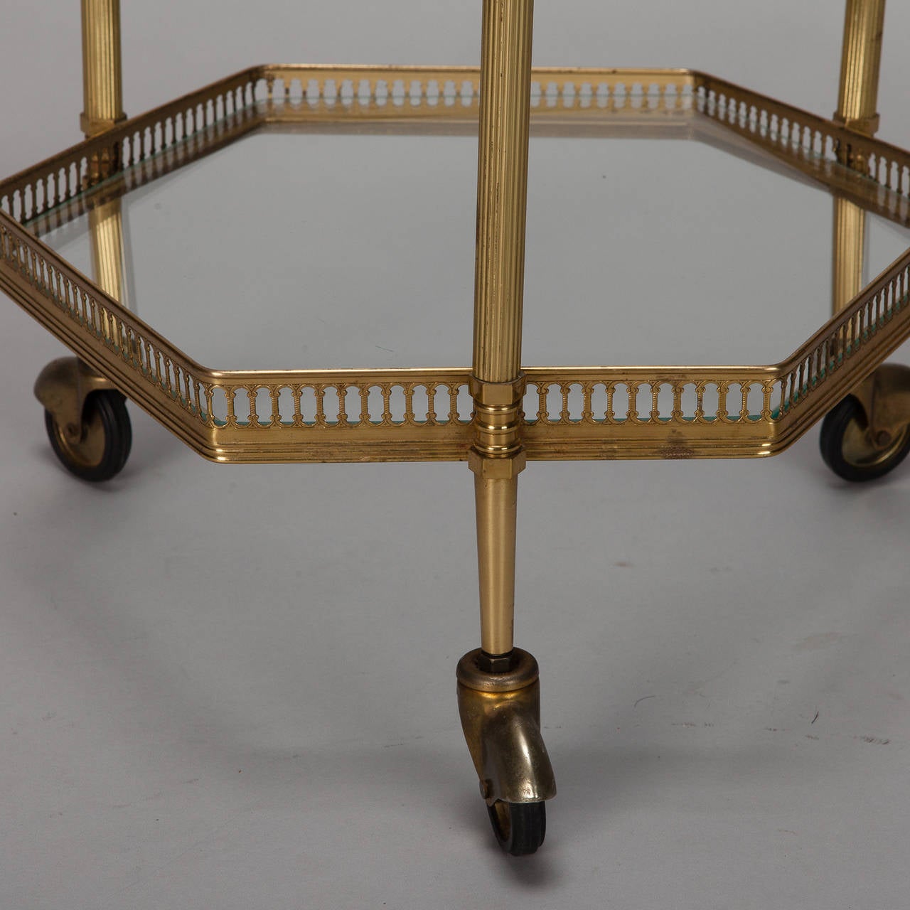 Mid-20th Century Small Mid Century Glass and Brass Two Tier Drinks Trolley