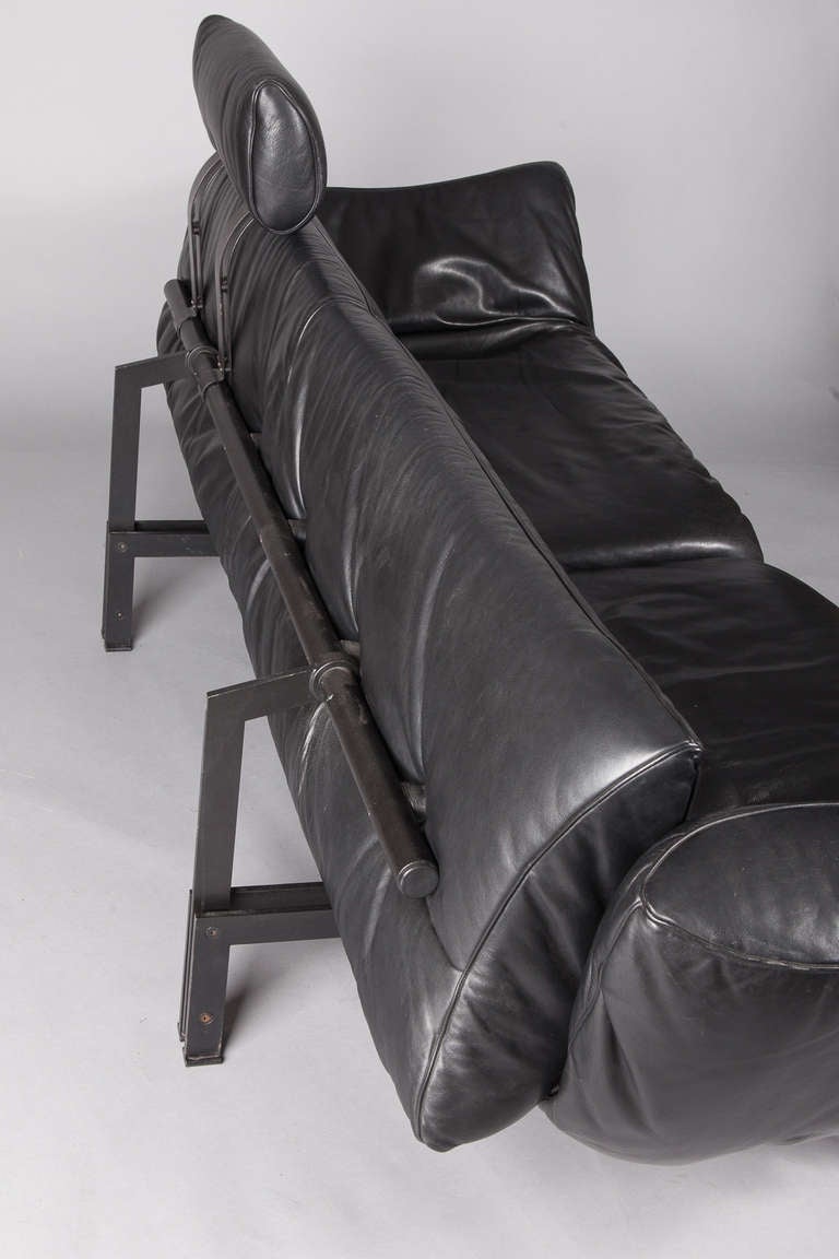 Late 20th Century Mid Century Black Leather De Sede DS-140 Adjustable Sofa