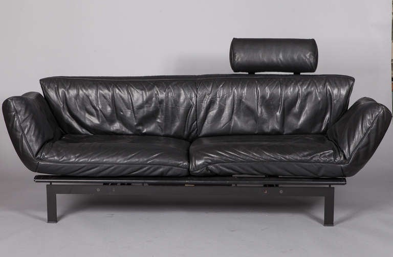 Swiss Mid Century Black Leather De Sede DS-140 Adjustable Sofa