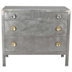 Mid Century Polished Steel Chest of Three Drawers