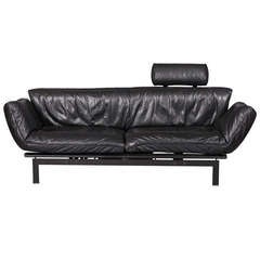Mid Century Black Leather De Sede DS-140 Adjustable Sofa