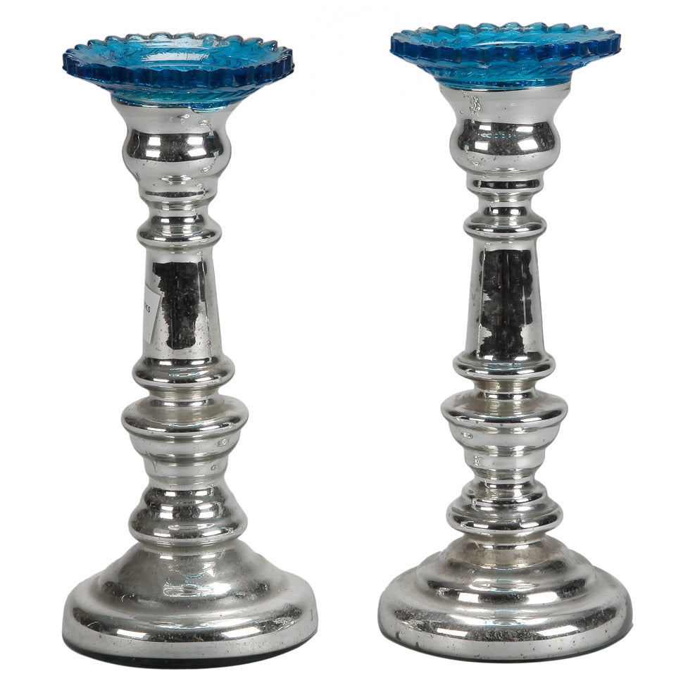 Pair of 19th Century Mercury Glass Candlesticks