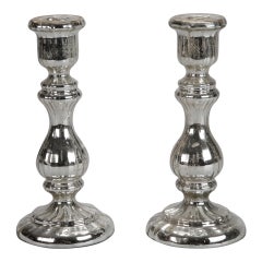 Pair of 19th Century Mercury Glass Candlesticks with Fluting