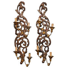 Tall Italian, Carved Wood with Four Light Appliqués
