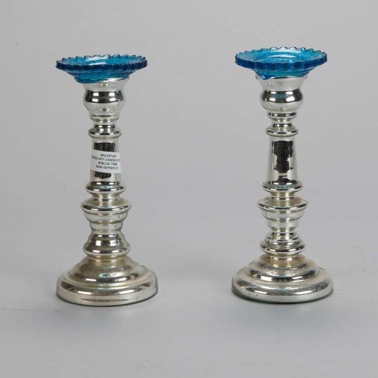 British Pair of 19th Century Mercury Glass Candlesticks
