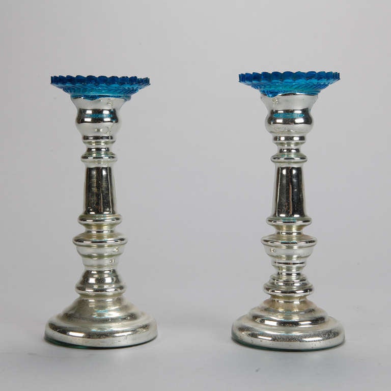 Pair of 19th Century Mercury Glass Candlesticks In Excellent Condition In Troy, MI