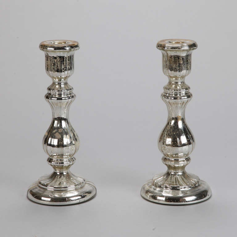 Pair of 19th Century Mercury Glass Candlesticks with Fluting In Excellent Condition In Troy, MI