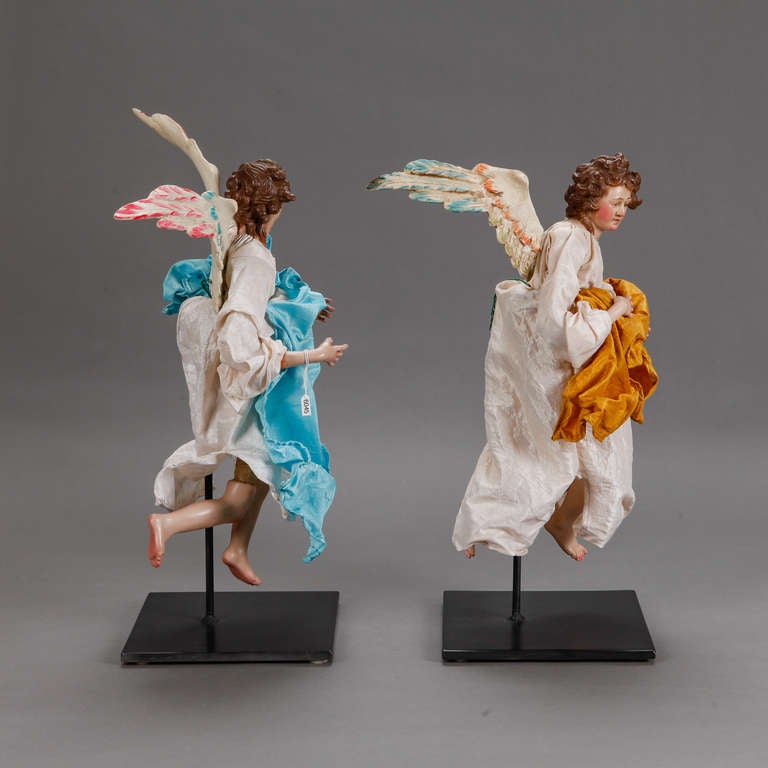 Mid-20th Century Pair of Italian Creche Angels On Stands