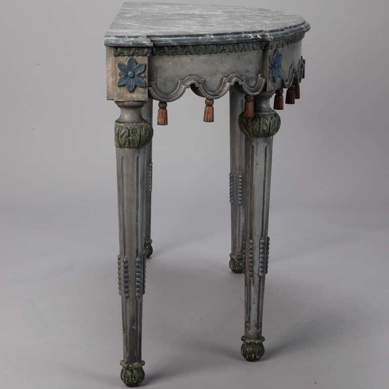 Swedish Blue Gray Demilune Table with Gilded Wood Tassels 3