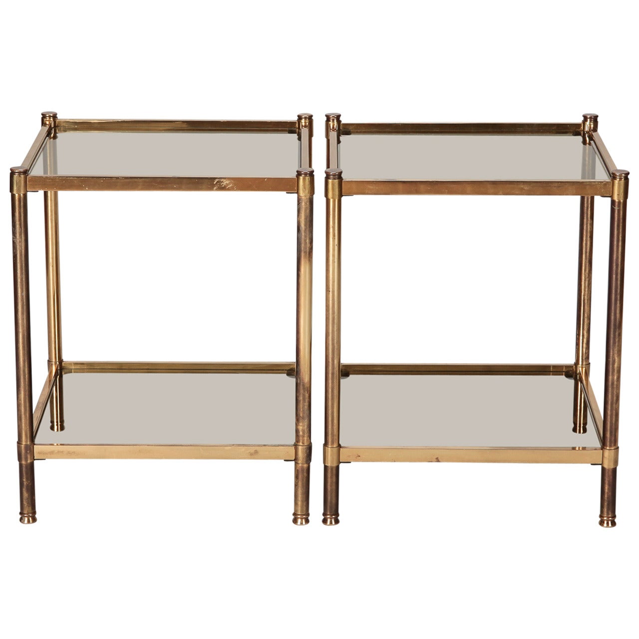 Pair of Italian Mid Century Brass and Glass Square Tables