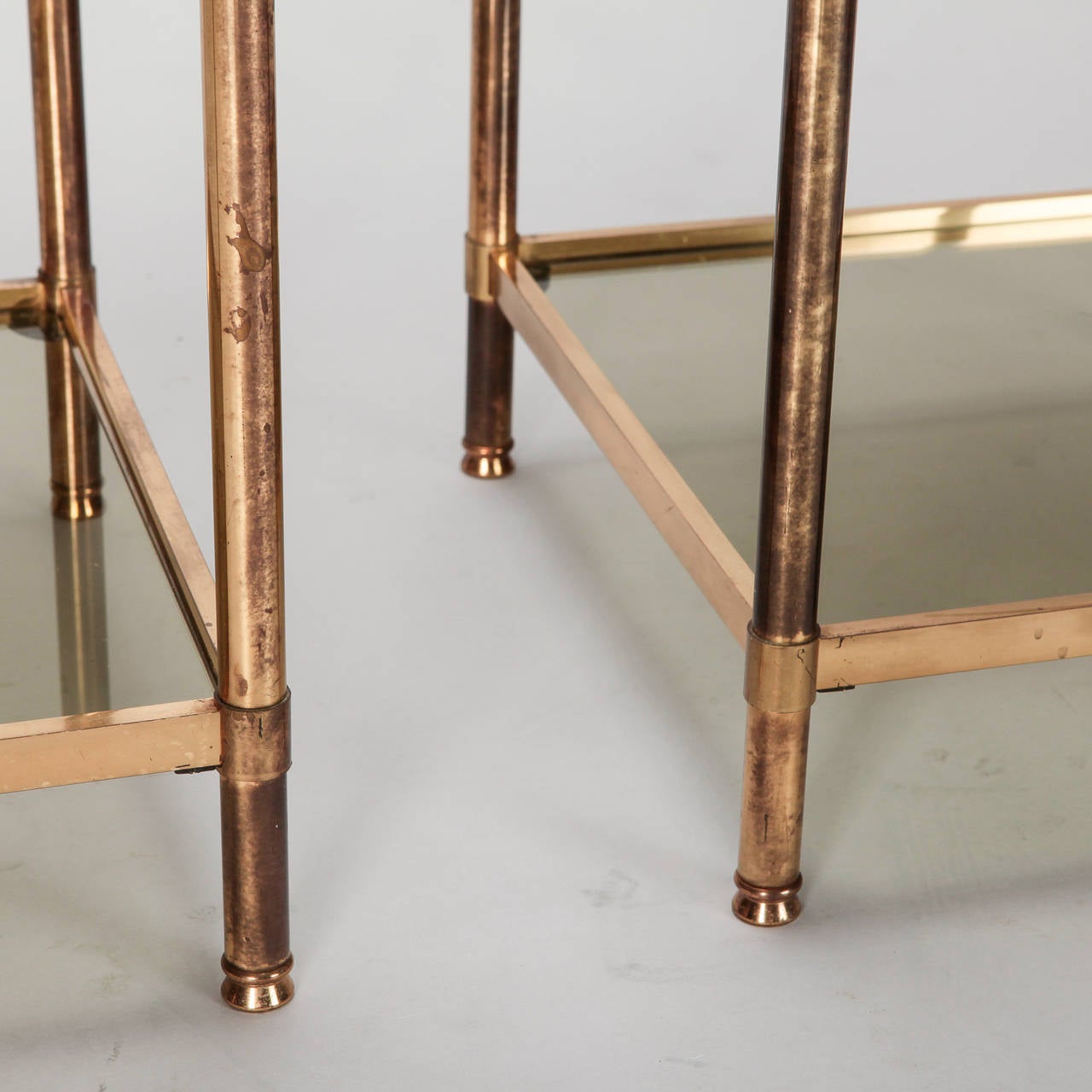 Pair of Italian Mid Century Brass and Glass Square Tables In Good Condition In Troy, MI