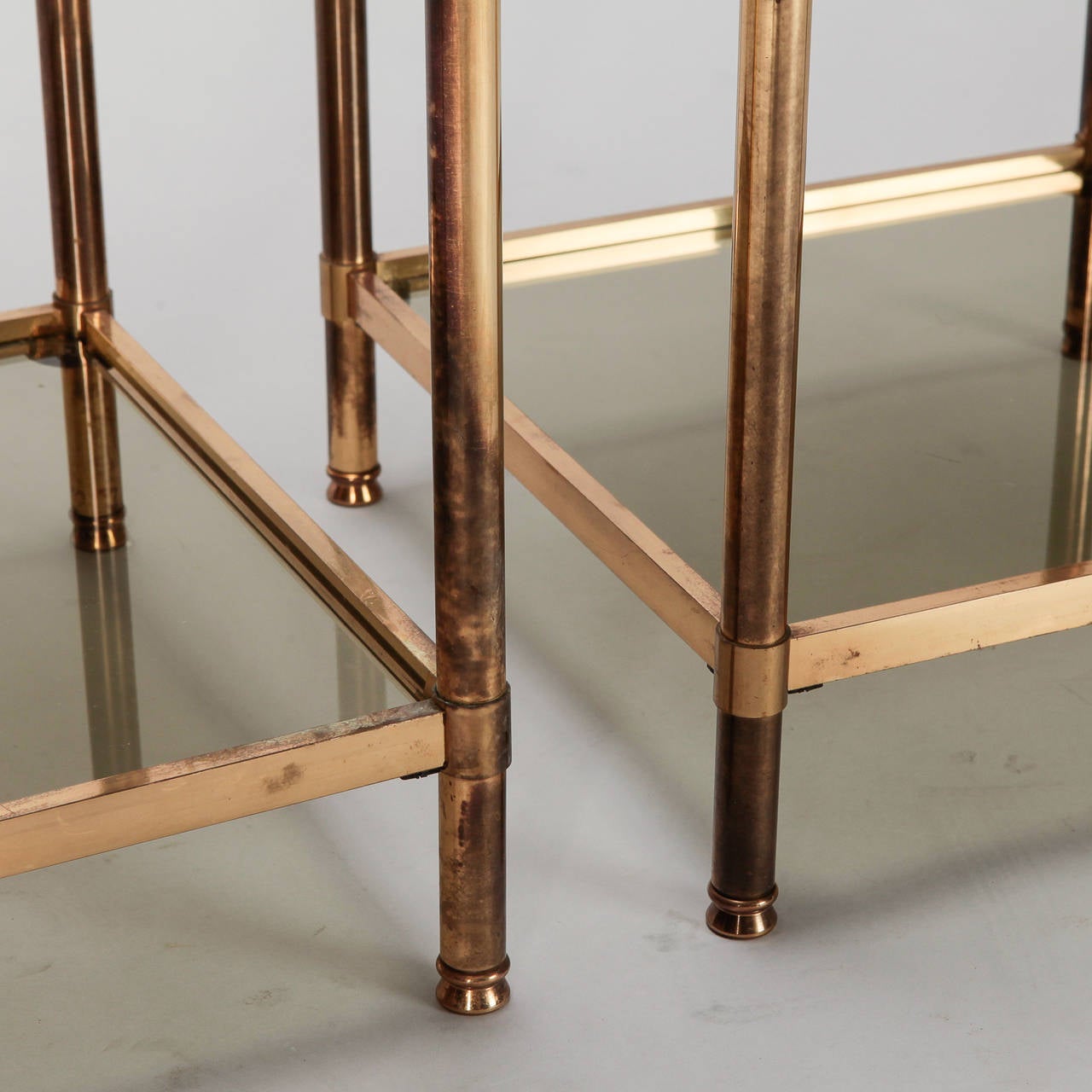 Pair of Italian Mid Century Brass and Glass Square Tables 1