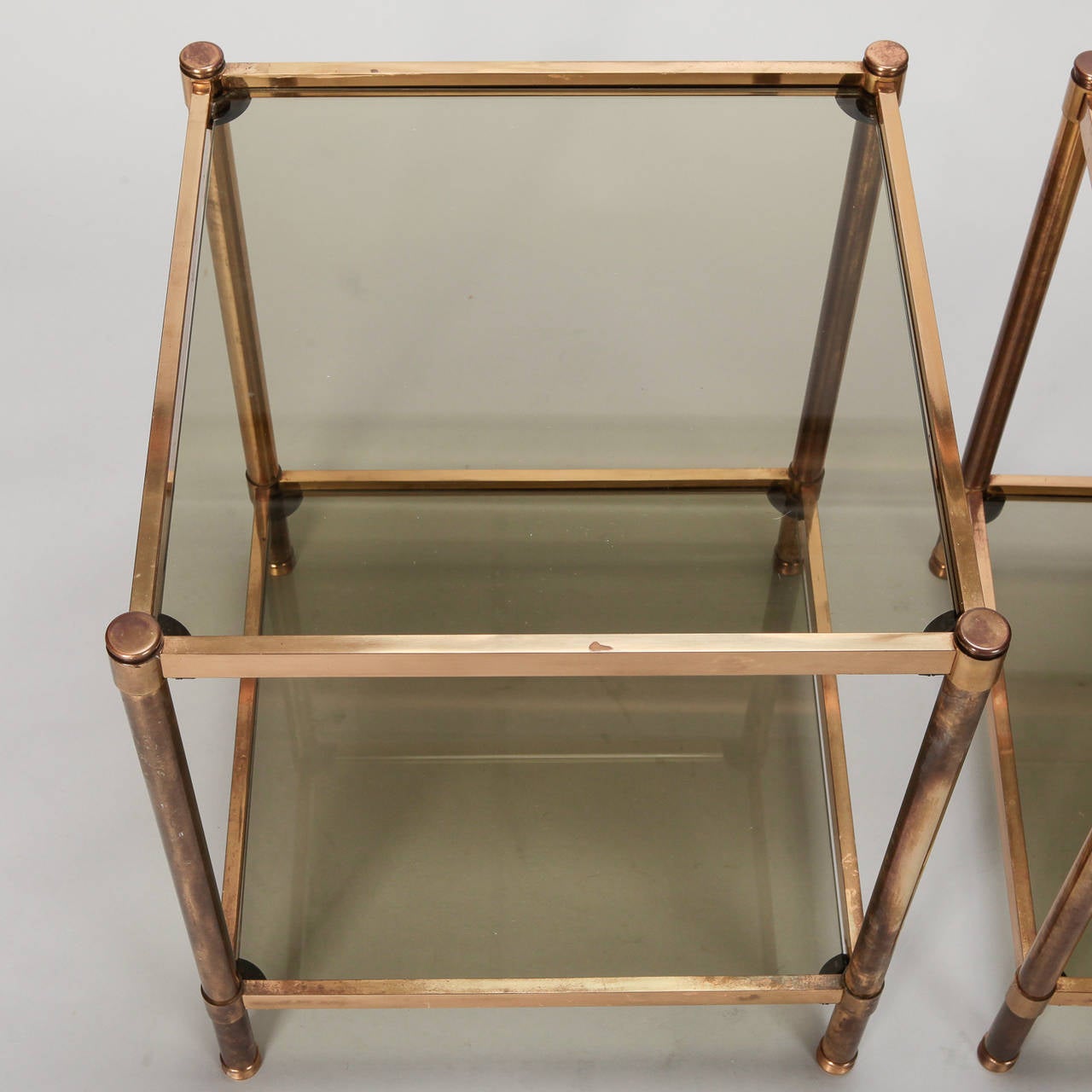 Mid-20th Century Pair of Italian Mid Century Brass and Glass Square Tables