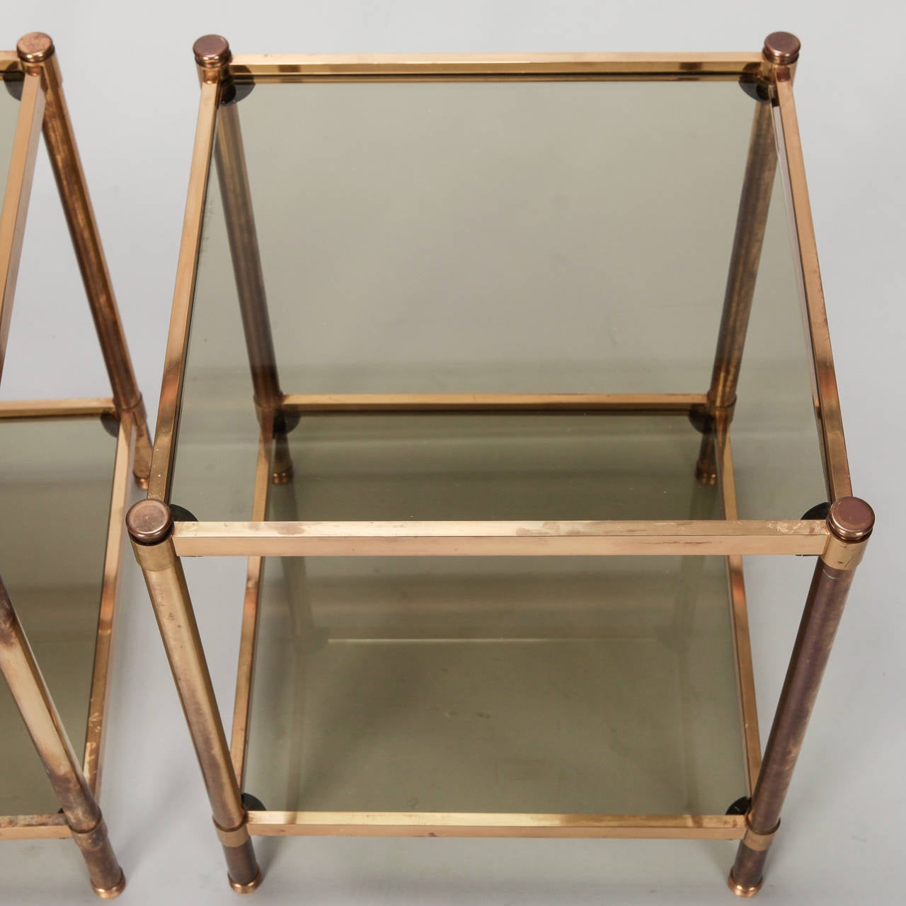 Mid-Century Modern Pair of Italian Mid Century Brass and Glass Square Tables