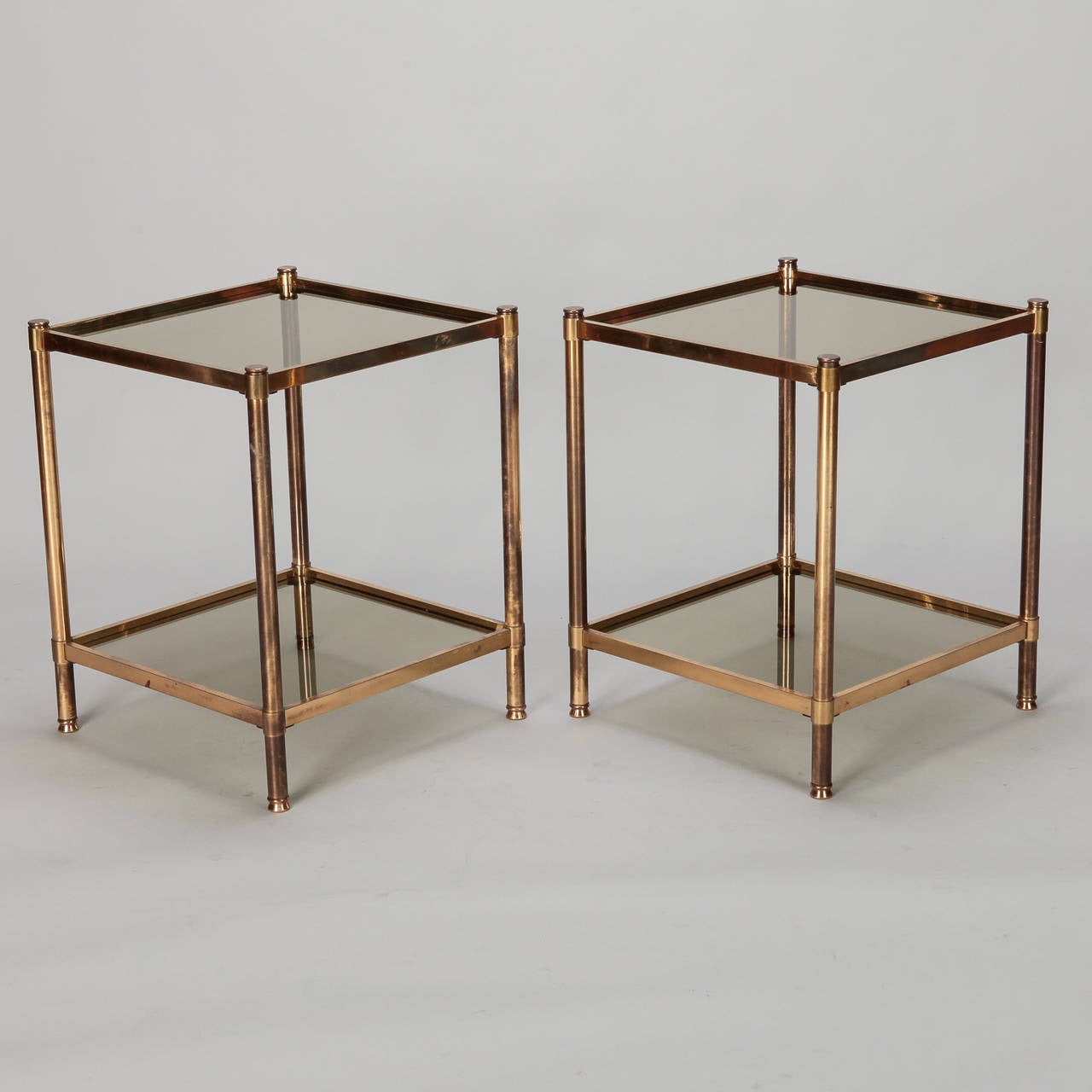 Pair of Italian Mid Century Brass and Glass Square Tables 4
