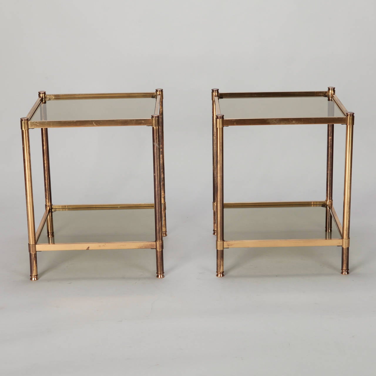 Pair of Italian Mid Century Brass and Glass Square Tables 2
