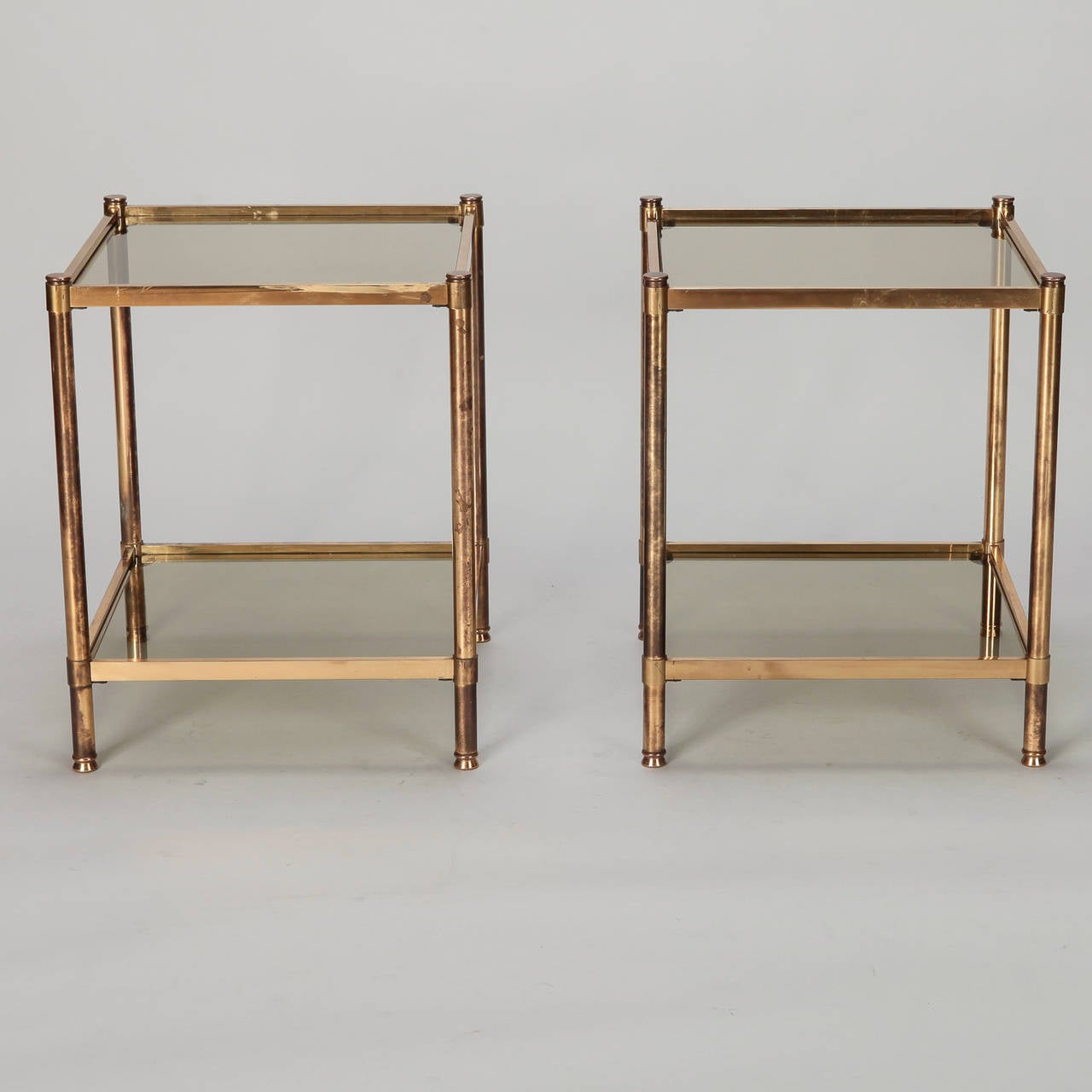 Pair of Italian Mid Century Brass and Glass Square Tables 3