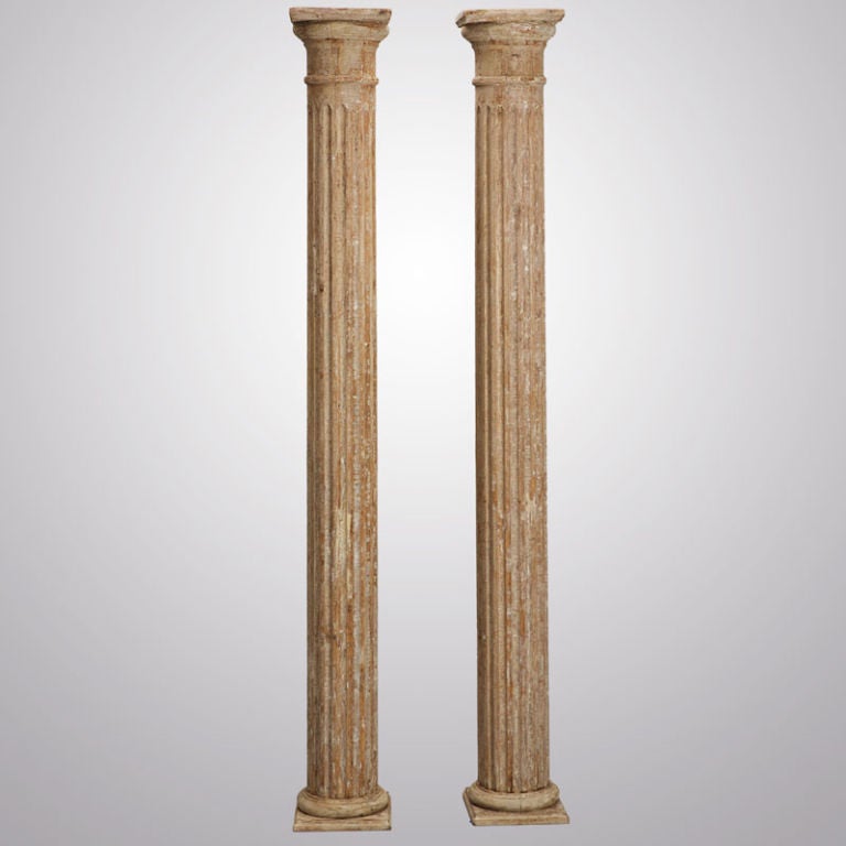 Pair Tall Fluted Wood Columns
