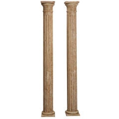 Pair Tall Fluted Wood Columns