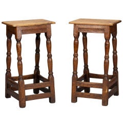 Pair Wood Flat Topped English Stools