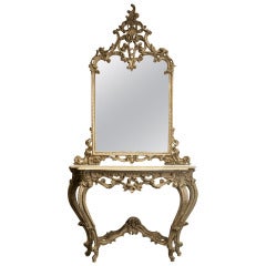 19th Century Highly Carved Painted Console and Mirror
