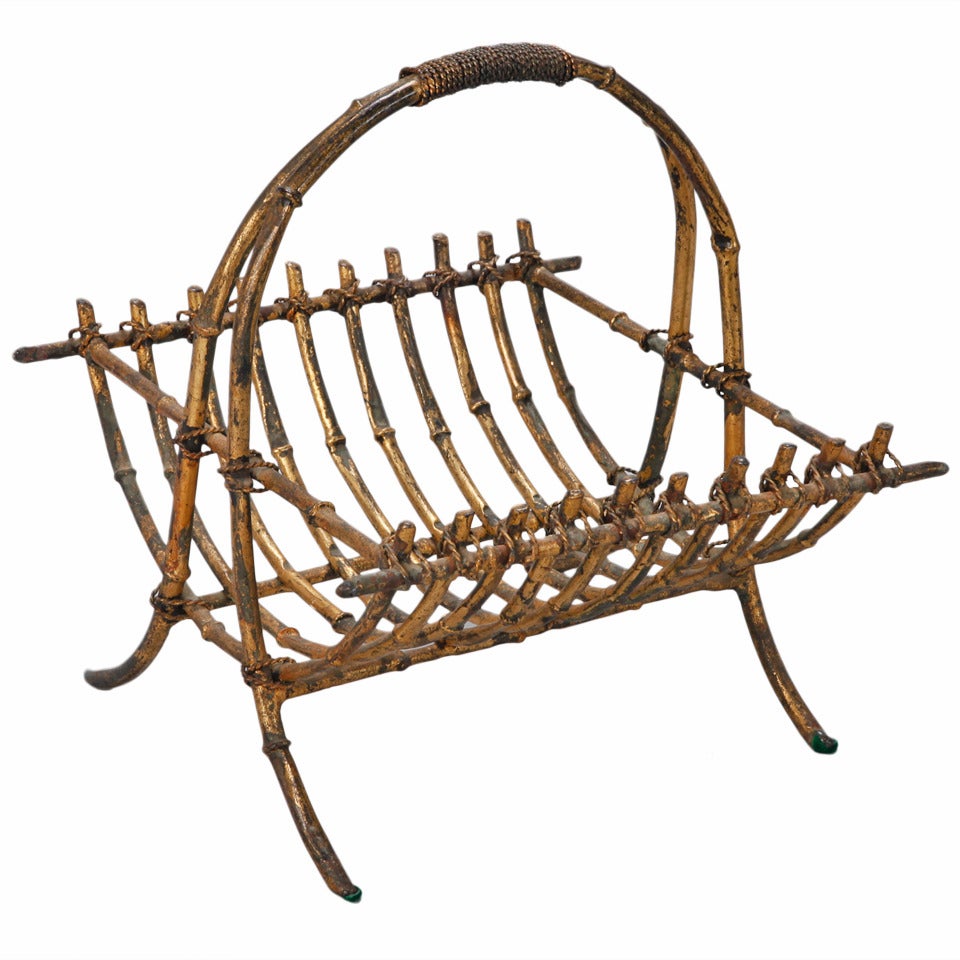 French Faux Branch Style, Bronzed Finish Iron Basket