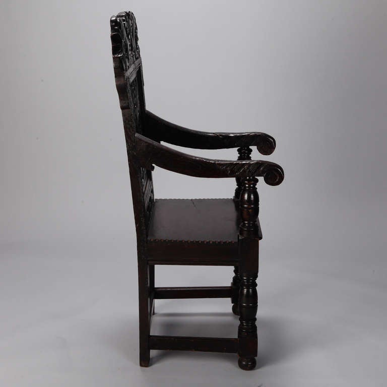 Pair of 19th Century English Dark Oak Carved Dragon Armchairs 4
