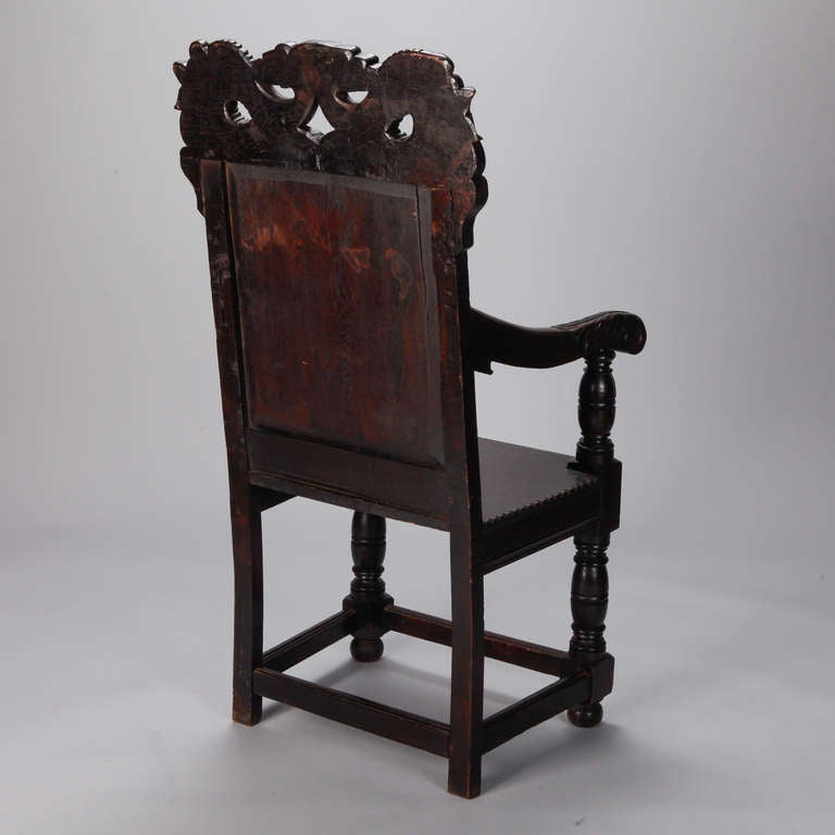 Pair of 19th Century English Dark Oak Carved Dragon Armchairs 5
