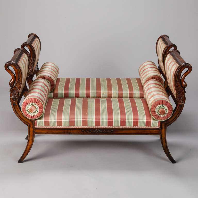 Pair of French Empire Style Upholstered Swan Benches 3