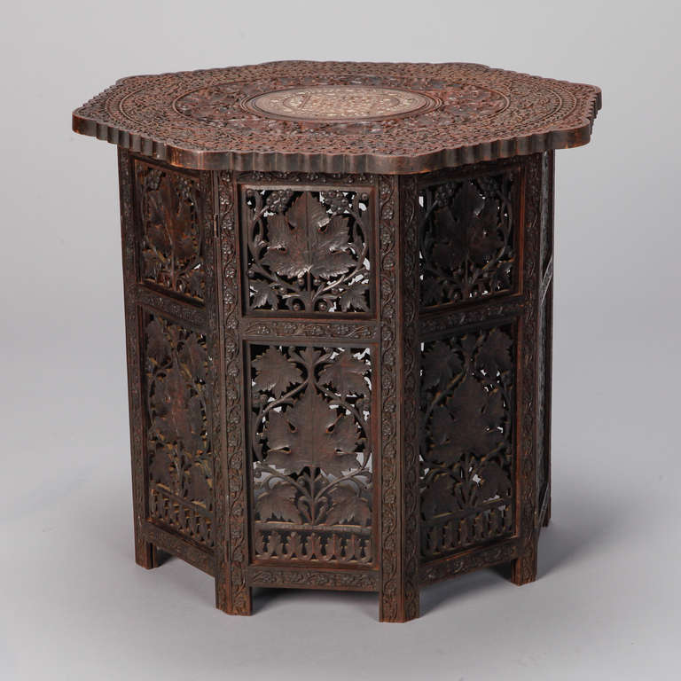 20th Century Octagonal Delicately Carved, Dark Wood Moorish Table