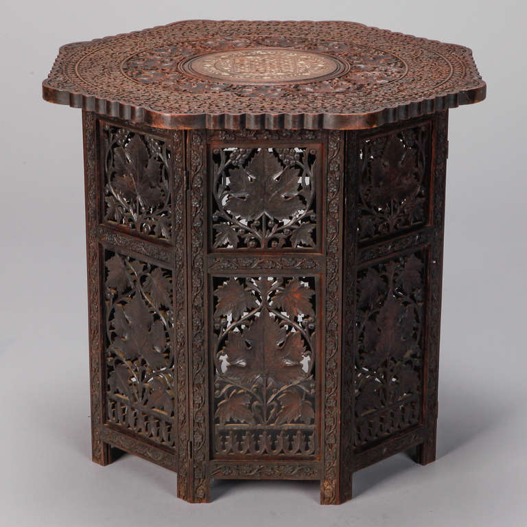 Octagonal Delicately Carved, Dark Wood Moorish Table 1