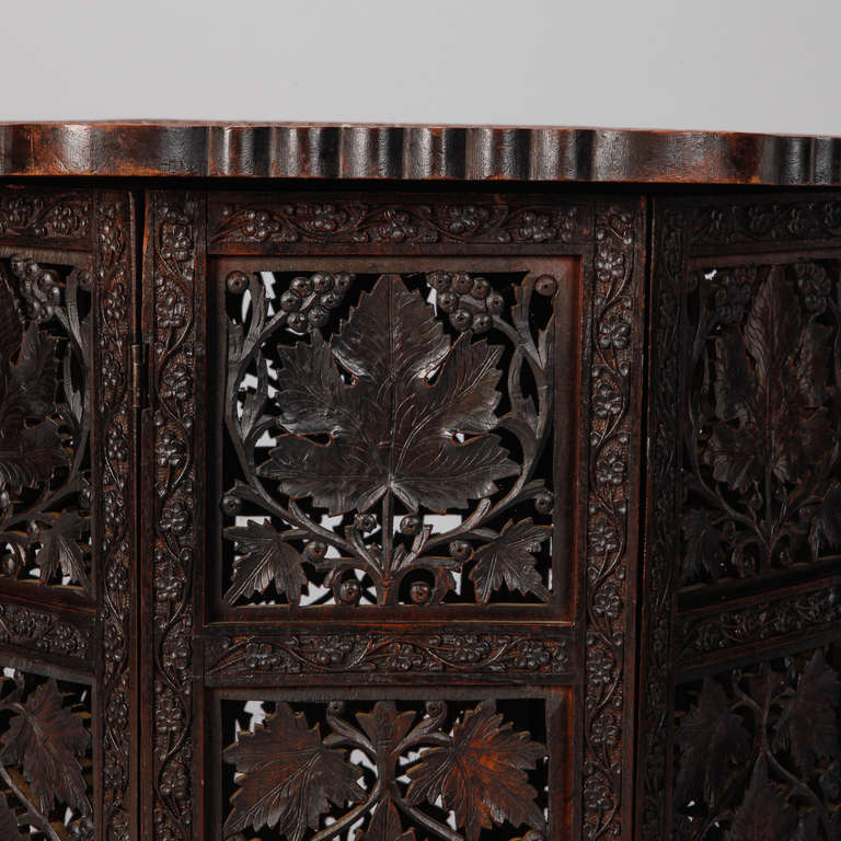 Octagonal Delicately Carved, Dark Wood Moorish Table 2