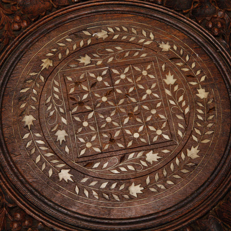 Octagonal Delicately Carved, Dark Wood Moorish Table 5