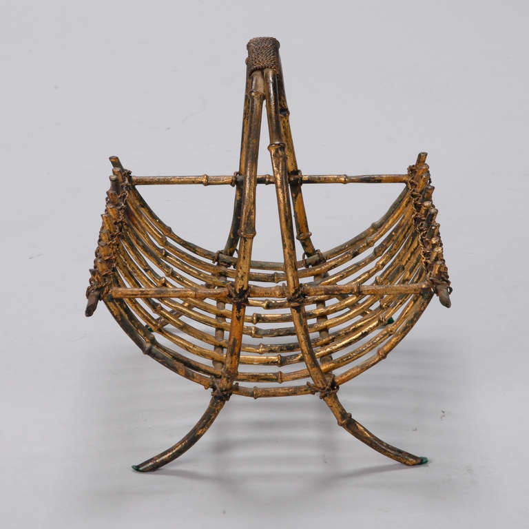 Folk Art French Faux Branch Style, Bronzed Finish Iron Basket
