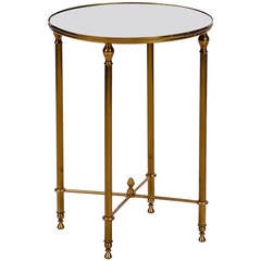 Mid Century Round Brass Side Table with Mirrored Top