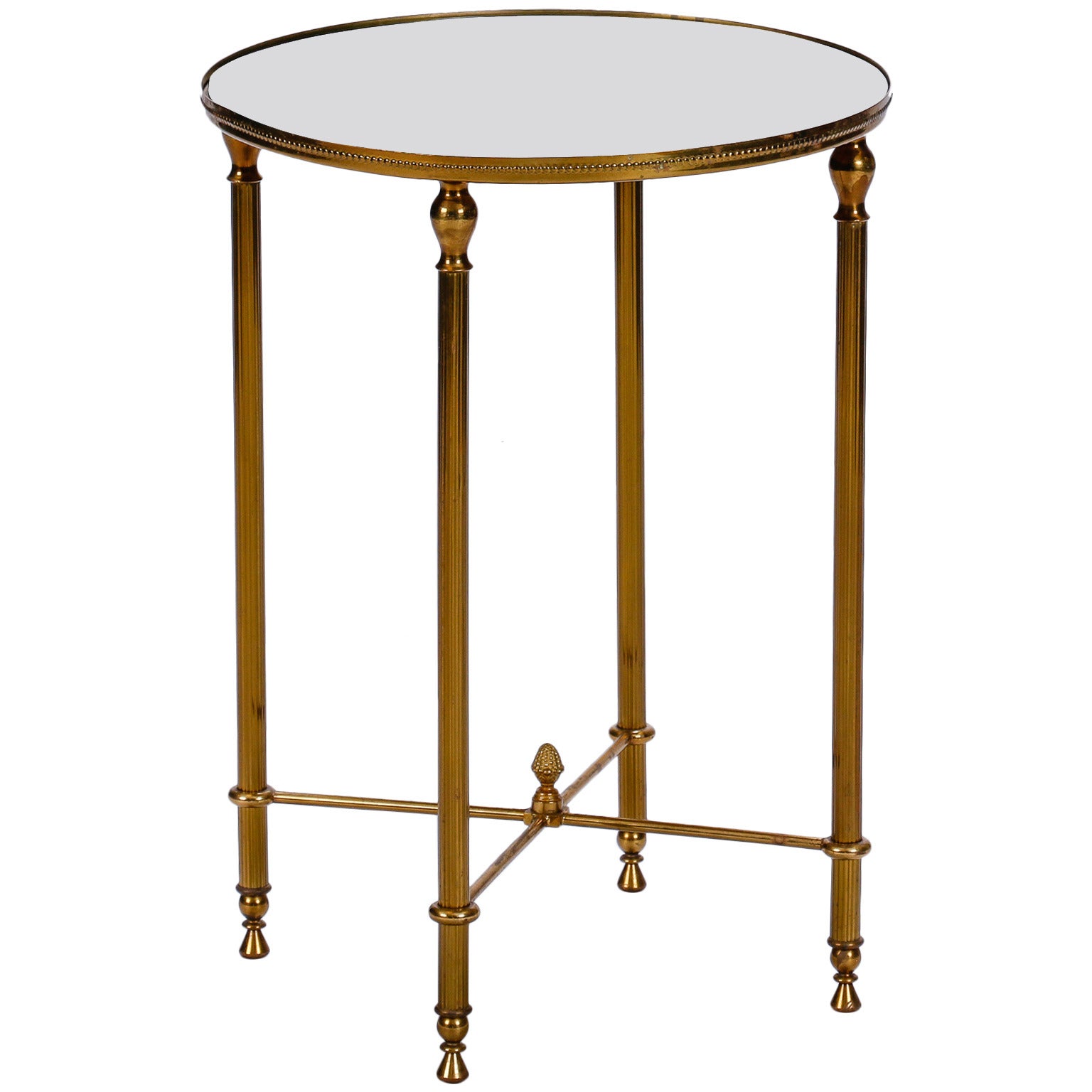 Mid Century Round Brass Side Table with Mirrored Top