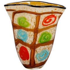 Large Mid Century Murano Vase with Bold Grid and Swirl Design