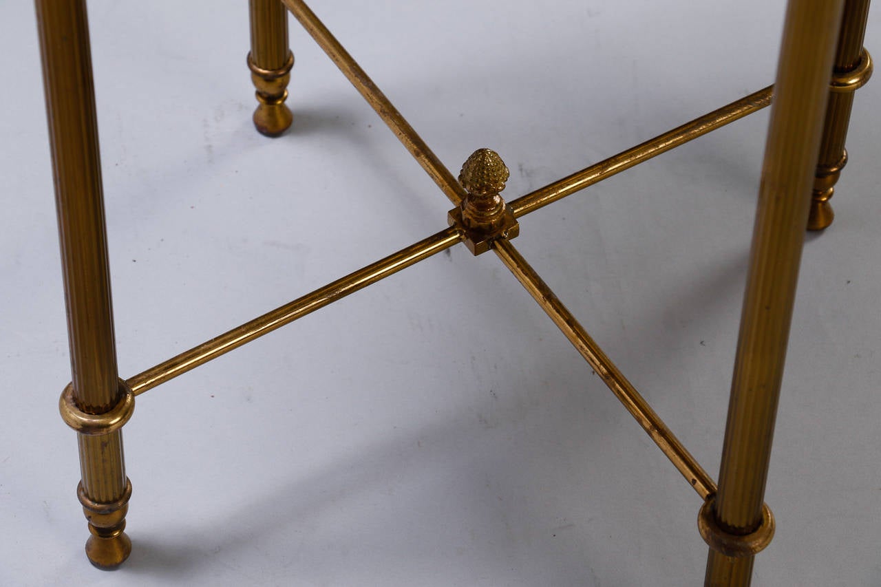 20th Century Mid Century Round Brass Side Table with Mirrored Top